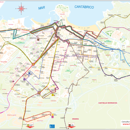 A map of the upgraded bus network in Gijon