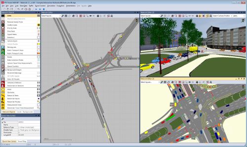 A screenshot from a PTV Vissim simulation of an intersection