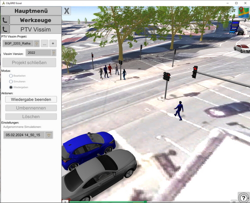 Playback of a recorded traffic simulation in CityGRID Scout. (UVM Systems GmbH)