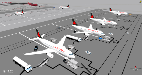 A Vissim simulation of aircraft servicing at Budapest Airport (image: FŐMTERV)