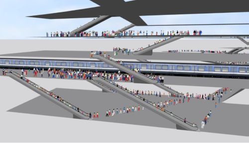A PTV Vissim simulation of pedestrian flows in a planned Line-20 transfer station