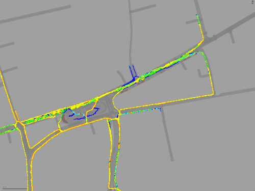 A Vissim-generated heatmap of pedestrian paths in the planned woonerf