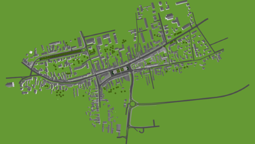 Map of the area in question, including the town center and section of the bypass road in south-east