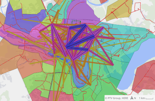 An OD Matrix of Kaunas, created with PTV Lines software