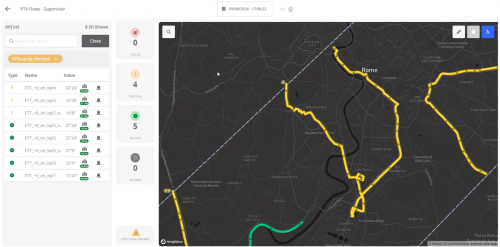 On the left shoulder of the map, the KPI list is available to review the KPI map match scores.