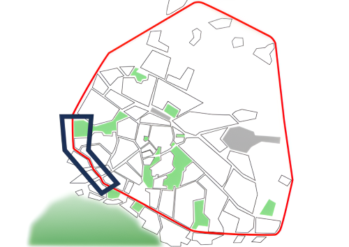 The project zone, marked in dark blue (Image by Infra City Consult)