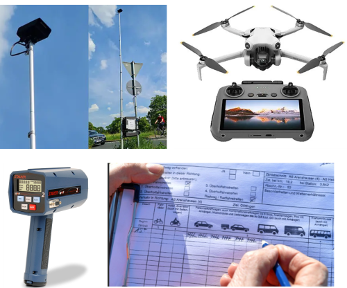 Collage of detectors, mobile video units, and drones at Gothaer Platz.