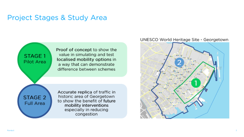 Urban mobility microsimulation of Georgetown showing the expanded full‑area Vissim model
