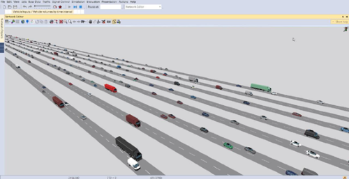Vissim speed simulation for highway speed limit simulation on Bandeirantes (SP 348), Brazil, modeled in PTV Vissim