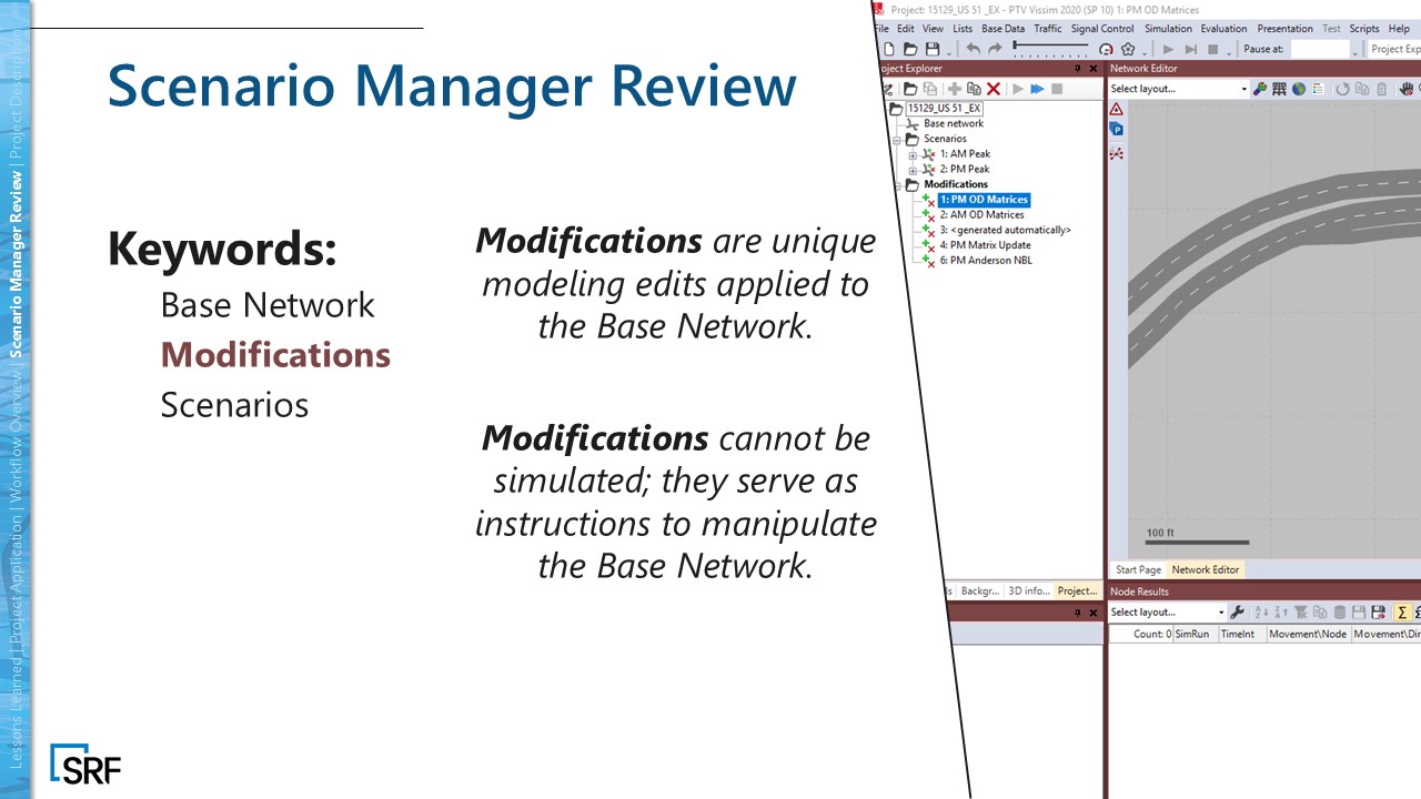 PTV Vissim Scenario Manager Review: Modifications