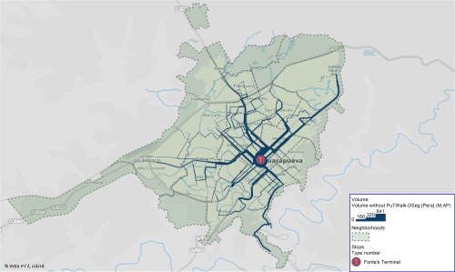PTV Visum bus network redesign - AM peak passenger volumes
