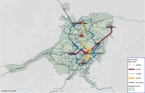 PTV Visum bus network redesign - seven node trunk feeder plan