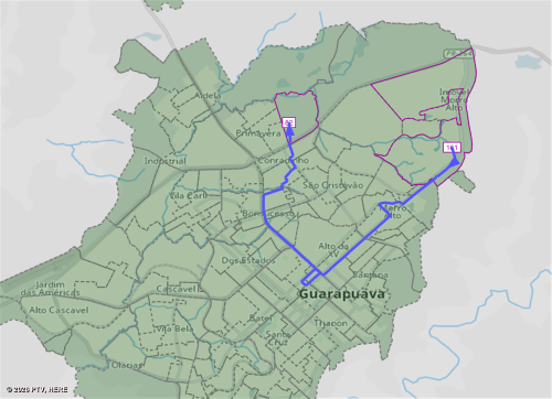 PTV Visum bus network redesign - OD example (base: Cidade dos Lagos→Morro Alto)
