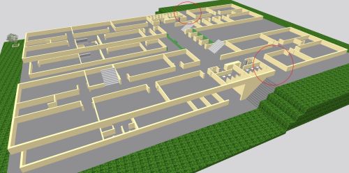 Modified plan in the building evacuation simulation with two new ground floor exits.