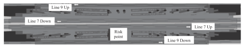 Platform plan showing the marked risk point near stair connections