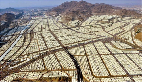 pedestrian simulation for major events, tented city layout in Mina