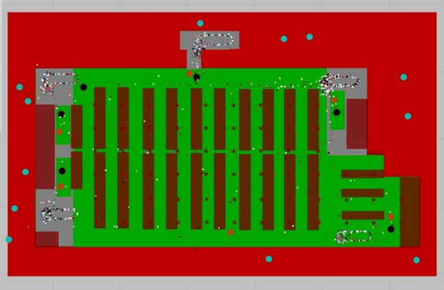 PTV Viswalk factory layout with obstacles