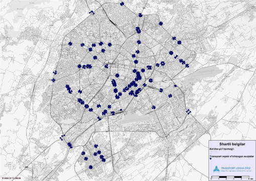 Digital transport model traffic flow measurement points across Tashkent