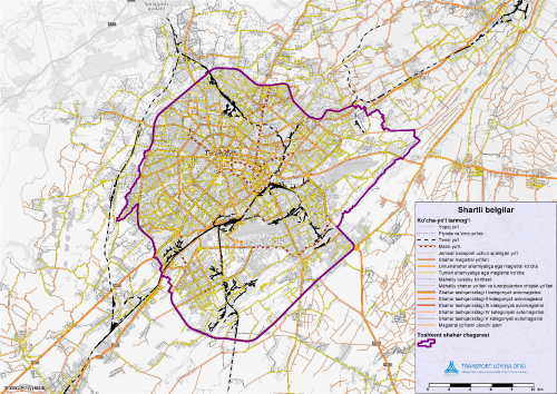 Digital transport model road network map for Tashkent in PTV Visum.