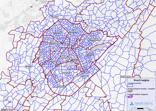 Digital transport model transport zones map for Tashkent.