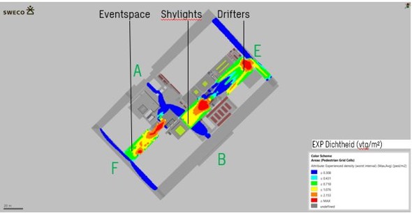 Event venue simulation evacuation density map in PTV Viswalk