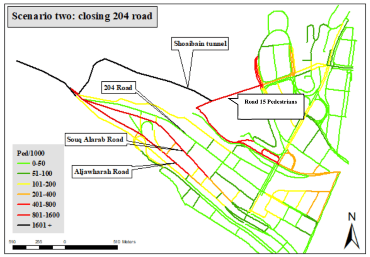 pedestrian simulation for major events, rerouting impacts from a road closure