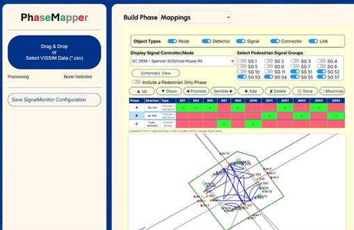 Phase Mapper screen showing signal group to phase mapping based on imported field data