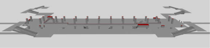 Pedestrian flow simulation model of MRT Huai Khwang Station in Bangkok