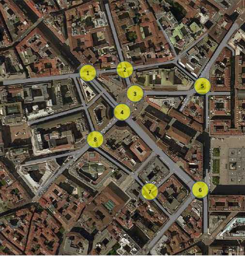 Intersections surveyed for the PTV Vissim model in Piazza Cordusio