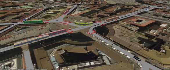 Traffic light synchronization simulation in PTV Vissim for Piazza Cordusio