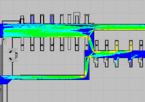 Multimodal station microsimulation results: internal pedestrian flow hotspots