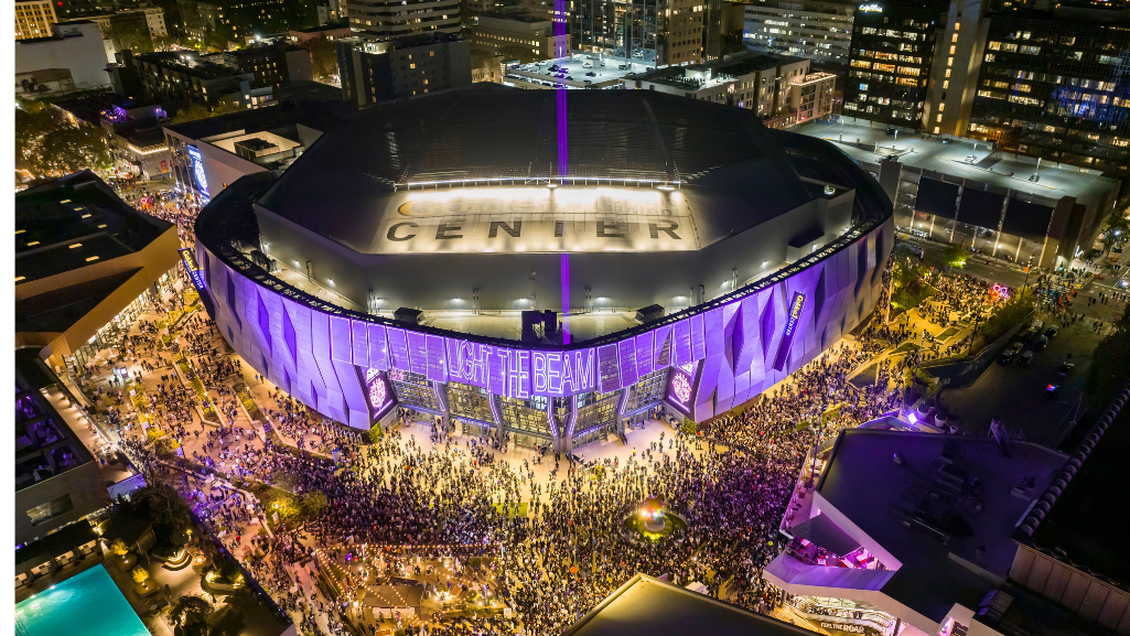 Crowds arriving at a stadium