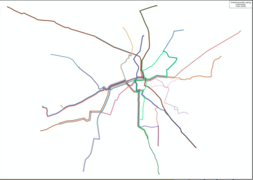 Example transit network design scenario generated for Leipzig's 2040 tram planning
